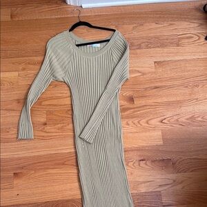 Free People Olive Long Sleeve Ribbed Dress